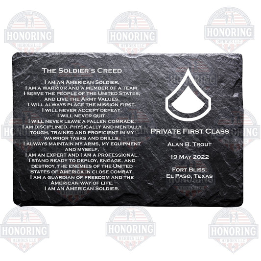 Private First Class - ARMY Personalized Soldier Creed Engraved Slate Plate