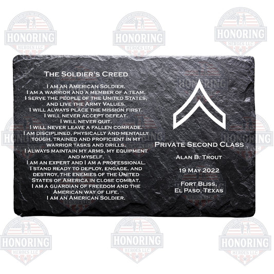 Private Second Class - ARMY Personalized Soldier Creed Engraved Slate Plate