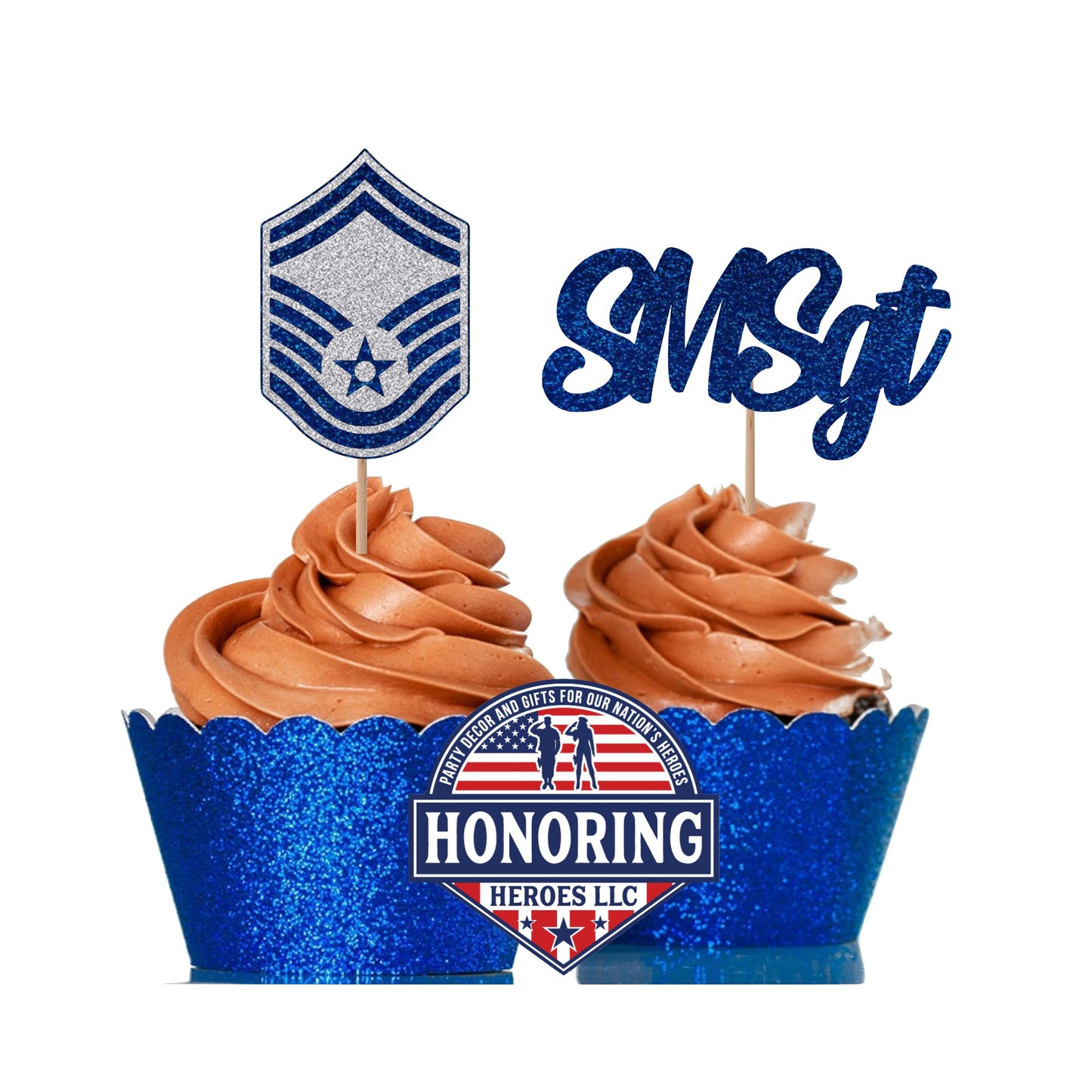 Air Force Senior Master Sergeant - SMSgt - Rank and Text Cupcake Toppers