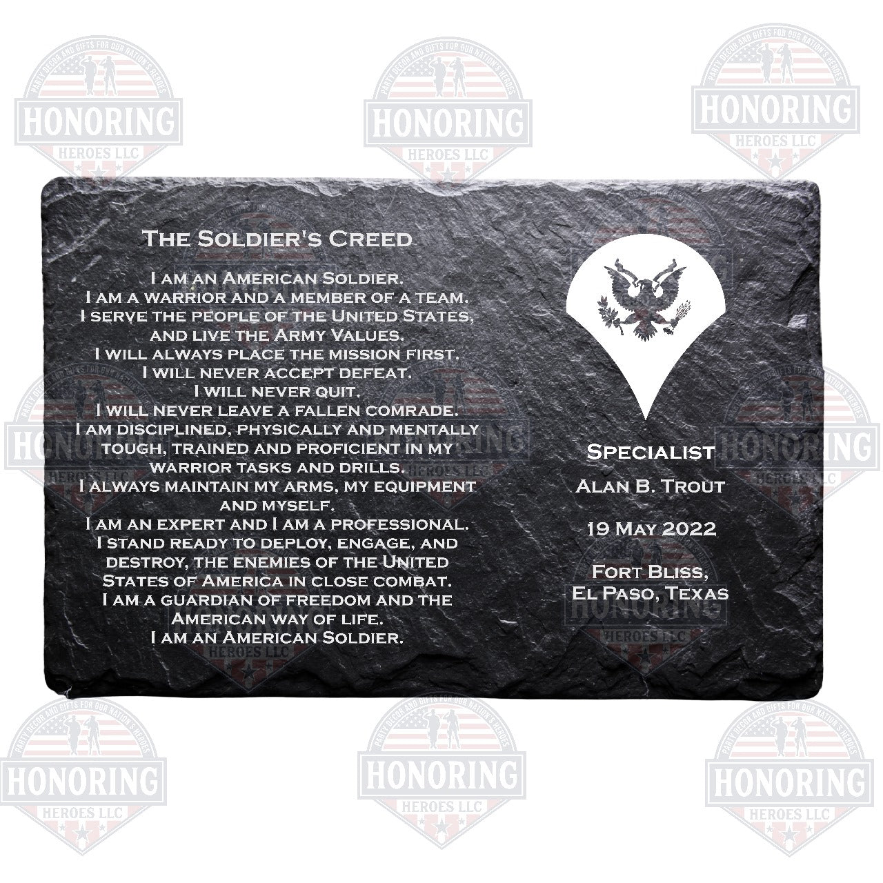 Specialist - ARMY Personalized Soldier Creed Engraved Slate Plate