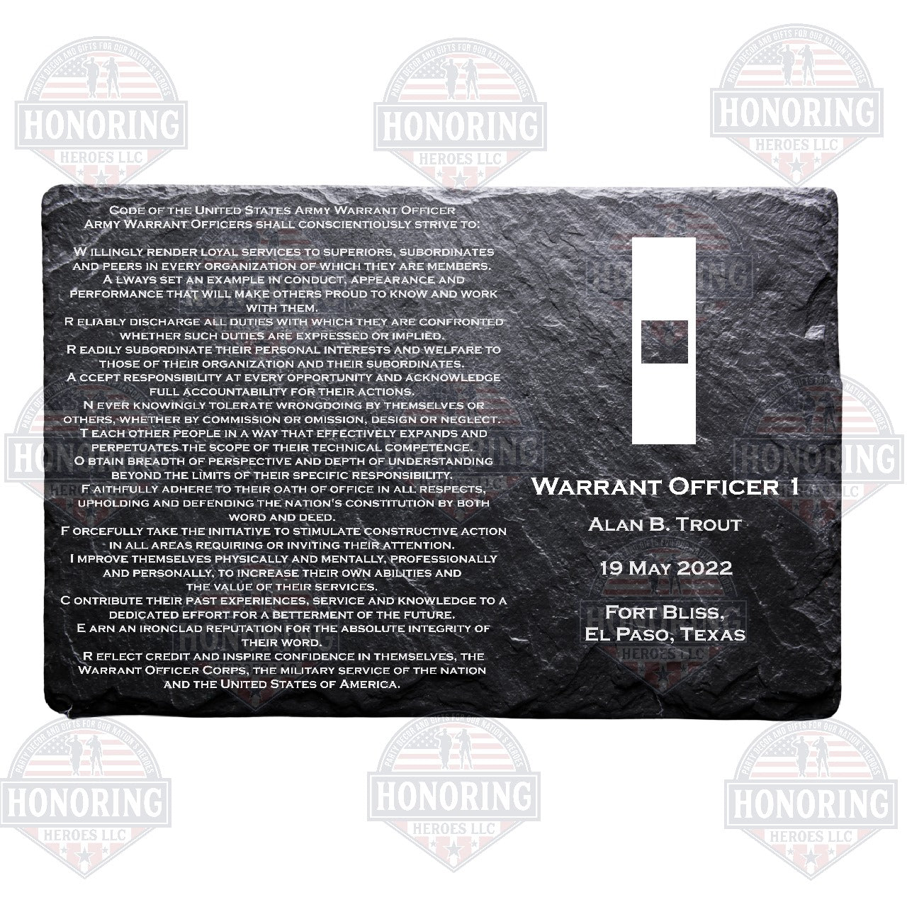 WO1 - Army Personalized Warrant Officer Creed Engraved Slate Plate